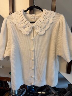 next Cream Crochet-Collar Button-Front Knit Cardigan